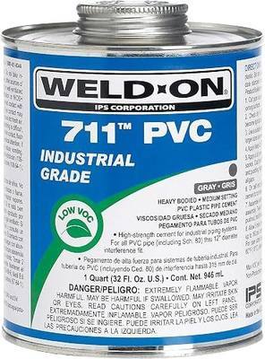 Weld-On 10119 711 Industrial Grade PVC Heavy-Bodied High Strength Solvent Cement - Medium-Setting and Low-VOC, Gray, 1 Quart (32 fl oz) | High Strength, Heavy-Bodied, Medium-Setting and Low-VOC