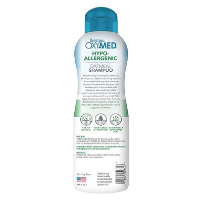TropiClean OxyMed Hypoallergenic Dog Shampoo for Allergies and Itching, Skin Soothing Shampoo for Pets with Sensitive Skin, Tearless, Cat Safe, 20oz.