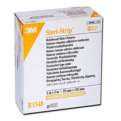 3M Steri-Strip Adhesive Skin Closures, 1" x 5", 25 Packs of 4 Strips