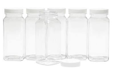 Clear Empty Plastic Square Jars, 8 Ounce, 6-Pack - White Lids - Kitchen Organization, Craft Room, Garage, Travel, Wedding and Party Favors, USA - Includes One 2 Ounce Matching Bottle
