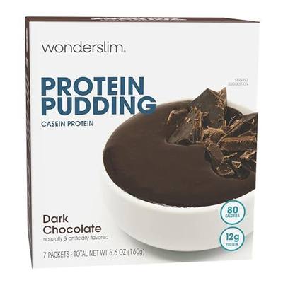 Wonderslim Instant High Protein Pudding Mix – 7 Servings (Dark Chocolate) | Low Carb Keto Friendly Dessert Snack – 12g Protein, 80 Calories, 6g Net Carbs – Gluten Free, Low Sugar Instant Pudding Mix