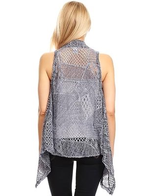 Anna-Kaci Womens Sleeveless Open Front Crochet Shawl Cardigan Bikini Cover Up