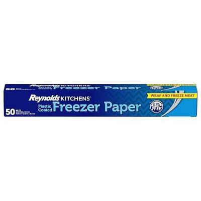 Reynolds Kitchens Plastic-Coated Freezer Paper, Built-In Cutter, 50sq ft | Prevents Freezer Burn, Food and Meat Wrap Paper, Easy to Label, BPA Free, Seals In Freshness, 15 in x 13.33 yds