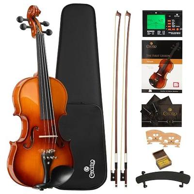 Cecilio 4/4 Violin Set Full Size Fiddle Solidwood Ebony Fitted LEFT-HANDED Violin with D'Addario Prelude Strings | Complete Set with Hard Case, Bows, Tuner, Rosin & Shoulder Rest