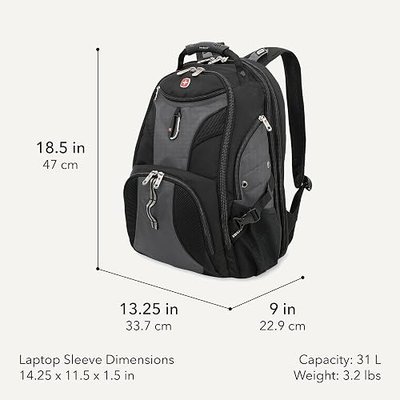 SWISSGEAR 1900 ScanSmart Laptop Backpack, Fits Most 17-Inch Laptops, TSA-Friendly Lay-Flat Design, RFID Protection, and Tablet Pocket, Black, 31L, 18.5-Inch