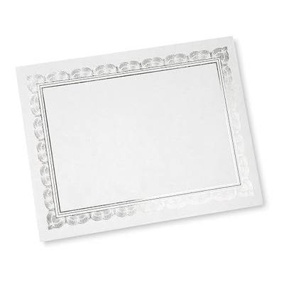 Gartner Studios Silver Foil Certificate Paper, White Parchment, 210 gsm 8.5” x 11”, 15 Count | 15 blank 8.5" x 11" printer-ready sheets, Heavyweight cardstock, White parchment finish with silver foil embossed border