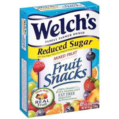 Welchs Reduced Sugar Mixed Fruit Snacks 8 Pouches (2 Pack - 16 Pouches Total)