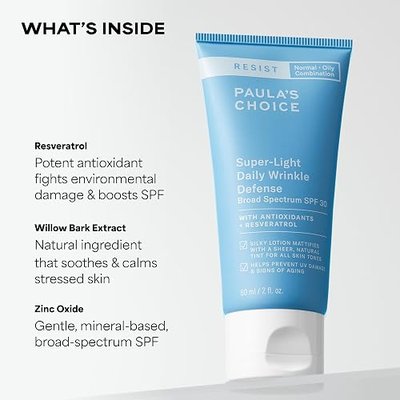 Paula's Choice RESIST SPF 30 Super-Light Daily Wrinkle Defense Tinted Sunscreen for Oil Control, Light Uneven Tone Coverage, Face Sunscreen for Oily Skin, Matte Face Cream, UVA/UVB Protection, 2 Fl Oz