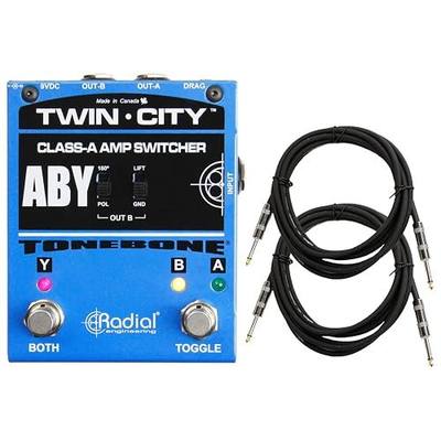 Radial Bones Twin City Active ABY Amp Switcher Pedal with 2 Senor - 18.6ft Instrument Cable