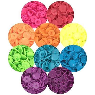 I Like Big Buttons! KAM Snaps Size 20 Starter Pack 250 Sets Plastic No-Sew (Neon Spectrum)