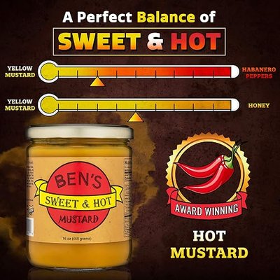 Ben's Sweet & Hot Mustard Spicy Mustard Dipping Sauce and Yellow Mustard Spread Deli Mustard All Natural Mustard Sweet & Hot 16 oz