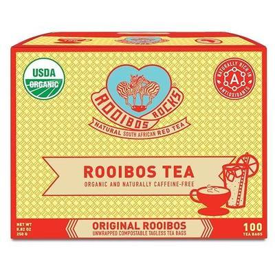 Rooibos Rocks Herbal Tea Bags - Naturally Sweet Red Rooibos Tea Organic for Children & Pregnant Women - Low Tannin, Gluten-Free and Caffeine Free Bags - Sustainably and Ethically Farmed - 100 Count