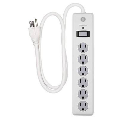 GE 6-Outlet Surge Protector, 3 Ft Extension Cord, Power Strip, 800 Joules, Heavy Duty Plug, Twist-to-Close Safety Covers, Protected Indicator Light, UL Listed, White, 14010