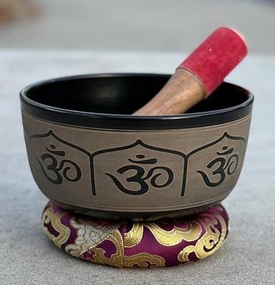 DharmaObjects® Yoga Meditation 6 Inches Ganesh/OM Peace Singing Bowl/Cushion/Rosewood Mallet Gift Set