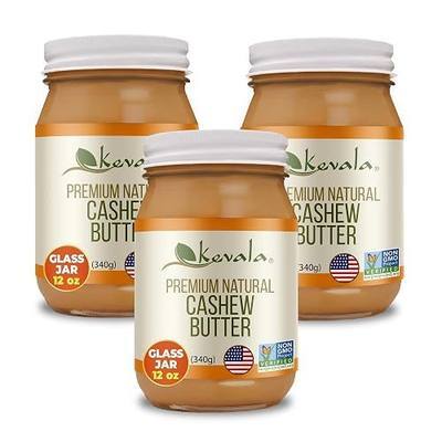 Kevala Cashew Butter – 3pack 12 oz, Natural Peanut Butter Substitute | Glass Jars, Cream for Sandwiches with no Additives, Premium Spread for Toast and Pancakes, For Breakfast and Healthy Snacks