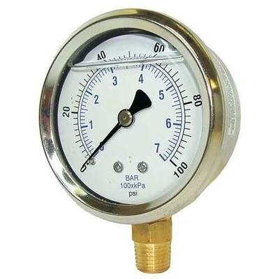 PIC Gauge PRO-201L-254P 0-3000 PSI Pressure Gauge, 2 1/2" Dial, 1/4" Male NPT Connection, Bottom Mount, Dual Scale, Glycerin Filled, Stainless Steel Case/Bezel, Brass Internals & Plastic Lens