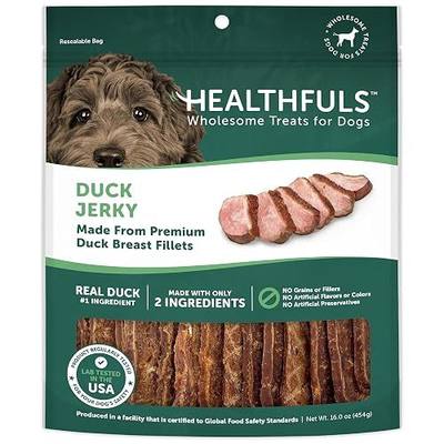 Healthfuls Duck Jerky Healthy Dog Treats – Grain Free, Real Duck Breast Fillets, No Fillers or Artificial Ingredients, All Life Stages – 16 ounces