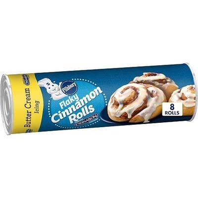 Pillsbury Flaky Cinnamon Rolls with Cinnabon Cinnamon and Butter Cream Icing, Refrigerated Canned Pastry Dough, 8 Rolls, 13 oz