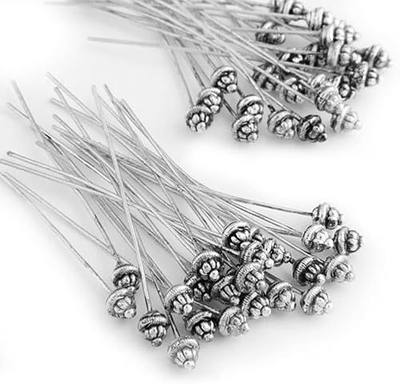 50 x Metal Nail Needles 55 mm Flower Colour Silver