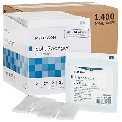 McKesson Split Sponges, Sterile, 100% Cotton, 2 x 2 in, 2 ct, 2 per Pack | I.V. Drain Split Dressing