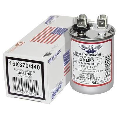 USA2209 Round Motor Run Capacitor, 15 MFD, 370/440 Vac