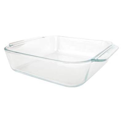 Pyrex 222 2-Quart Clear Square Glass Baking Dish - Made in USA | Tempered Material | Thermal Shock Resistant | Preheated Oven Safe | Microwave Safe | Dishwasher Safe | BASICS