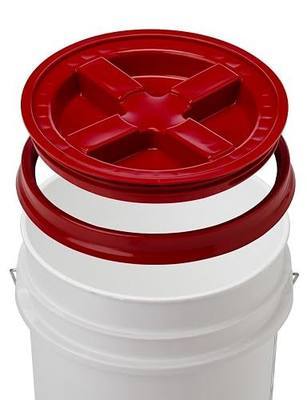 5 Gallon White Bucket & Gamma Seal Lid - Food Grade Plastic Pail & Gamma2 Screw Seal Tight Lid (Red)
