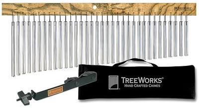TreeWorks Chimes Complete Chime Set with Mounting Bracket and Bag — Made in U.S.A. — Large Single Row, Tennessee Hardwood, Dark Walnut Wood, Full (TRE35KIT)