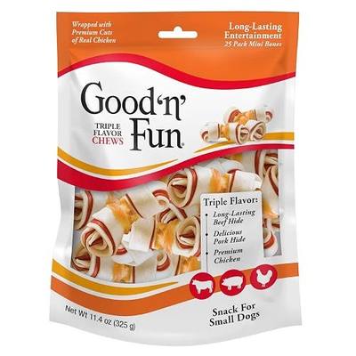 Good'N'Fun Triple Flavor Mini Rawhide Chews, 25-Count