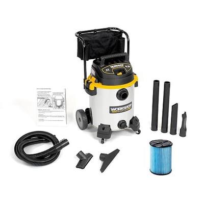WORKSHOP Wet/Dry Vacs WS1600SS 16-Gallon 6.5 Peak HP Wet Dry Vacuum Cleaner | Stainless Steel Shop Vacuum with Filter, Dust Bag, Hose, Attachments and Cart for Heavy Duty Professional Cleaning