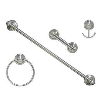 Four Piece Bathroom Accessories Set, Includes 24" Towel Bar, Robe Hook, Towel Ring, and Toilet Paper Holder - Satin Nickel - Viola Series - 5 Year Warrantee