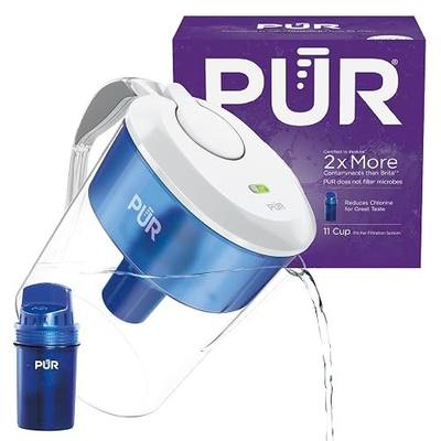 PUR 11-Cup Water Pitcher, 1 Filter, Cleaner, Great-Tasting Water, Dishwasher Safe, Powerful Filtration, Filter Change Light Indicator, LockFit Cap Design, White