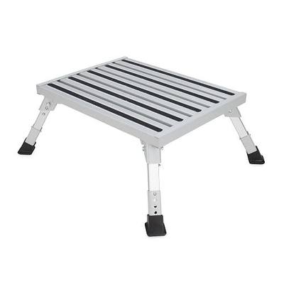 Camco Folding Aluminum Step Stool, Adjustable Height for RV and Trailers, Silver - Lightweight, Foldable, and Heavy-Duty Stepping Platform for Home and Camping