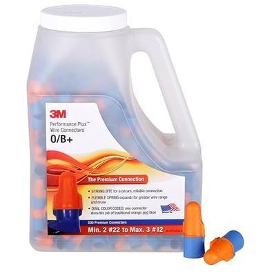 3M Performance Plus Wire Connector, O/B+JUG, 22-12 AWG, Jug of 500 | Orange/Blue, Flexible Steel Spring Connectors, Twist On, CSA Certified, UL Listed