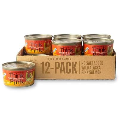 NO SALT ADDED Think Pink Wild Alaska Pink Salmon 12 pack 7.5 oz cans