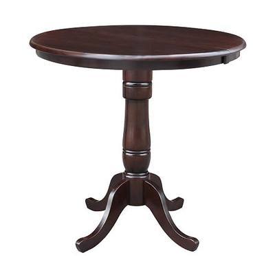 International Concepts 36-Inch Round Top Pedestal Table with 12-Inch Leaf, 36-Inch Counter Height, Rich Mocha