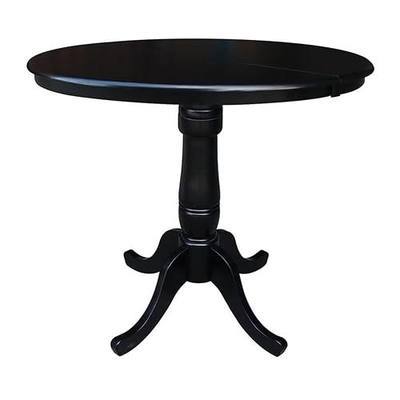 International Concepts 36-Inch Round Top Pedestal Table with 12-Inch Leaf, 36-Inch Counter Height, Black