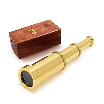 NauticalMart 6 Inch Brass Telescope with Wooden Box for Nautical Collectibles and Pirate Spyglass for Young and Adults, Ideal Decorative Piece for Home or Office