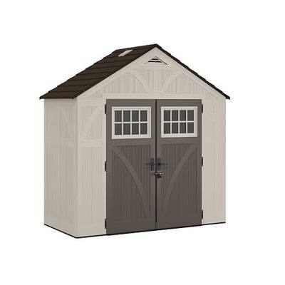 Suncast 8' x 4' Heavy-Duty Resin Tremont Storage Shed with Reinforced Floor, Skylights for Natural Light, Lockable Double Doors, Sand Finish