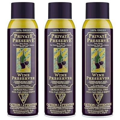 Private Preserve Wine Preservation System | 100% Green Gas Based | Suitable For All Wine, Port, Sake, Cognac, Whiskey, Fine Oil & Vinegar (Pack of 3)