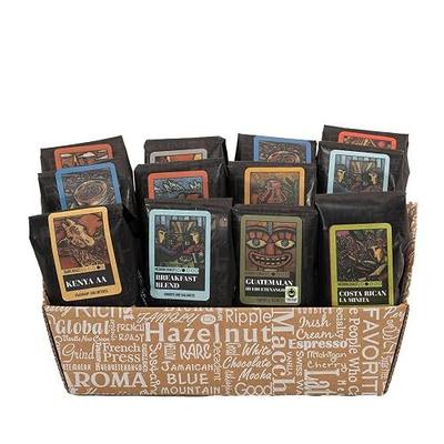 Coffee Beanery Classic Selection Coffee Gift Basket - (12) 100% Specialty Arabica Coffee Blends and Single Origin Samplers