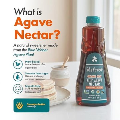 BLUE GREEN ORGANICS 32 oz Raw Blue Agave | USDA Organic Natural Sweetener