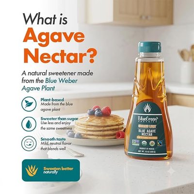 Blue Green Agave Organic Nectar, Light Blue, 16 Ounce