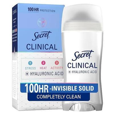 Secret Clinical Strength Invisible Solid Antiperspirant Deodorant for Women, 100HR Sweat & Odor Protection, 3X Stress Protection with Hyaluronic Acid, PH Balanced, Completely Clean Scent, 2.6 oz