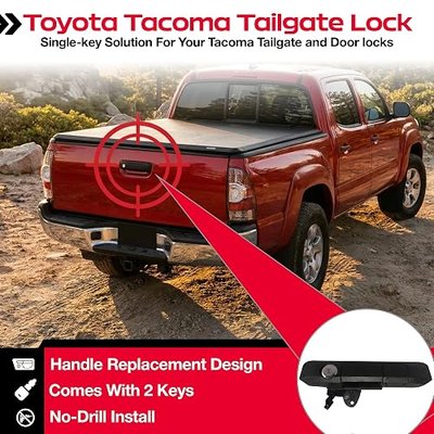 Pop & Lock PL5500 Tacoma Tailgate Lock Handle Replacement, 2005-2015 | Manual handle replacement, Includes 2 keys, Anti theft truck bed security, Easy installation