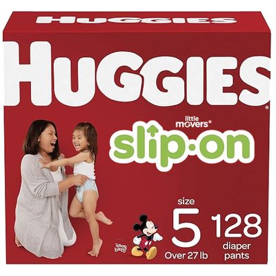 HUGGIES Little Movers Slip On Diaper Pants, Size 5, 128 Count, ECONOMY PLUS (Packaging May Vary)