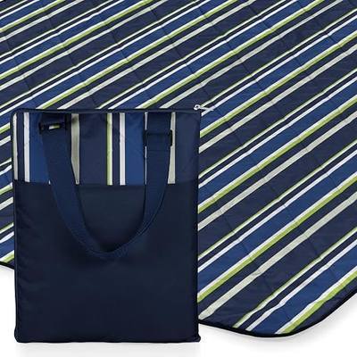 ONIVA - a Picnic Time brand - Vista Outdoor Picnic Blanket & Tote - Beach Blanket - Camping Blanket, (Blue Stripe Pattern with Navy Blue Exterior)