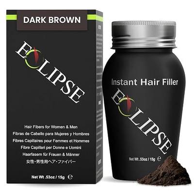 ECLIPSE Hair Fibers Dark Brown for Thinning Hair for Women & Men to Conceal Hair Loss in 15 Seconds - 100% Undetectable Hair Building Fibers, 15g | Keratin-Based Building Fibers Create a Naturally Fuller, Thicker Appearance for Thinning Hair for Women & Men, All Hair Types