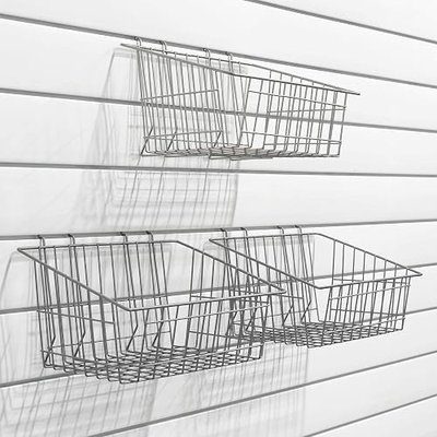 Proslat 13022 15-Inch x 11-Inch Ventilated Wire Basket Designed for Proslat PVC Slatwall, 3-Pack Silver