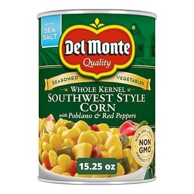 DEL MONTE Whole Kernel Corn Canned Vegetables, Southwest Corn with Poblano and Red Peppers, 15.25 oz Can